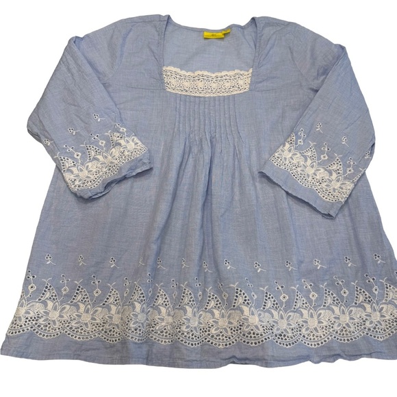Roberta Roller Rabbit Peasant Blouse Tunic Top Blue White Embroidered Sz M - Picture 3 of 14